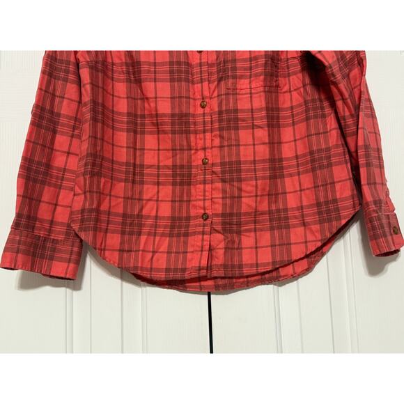 LL Bean Feather Soft Coral Orange Plaid Button Front Shirt, Size S - Picture 4 of 6